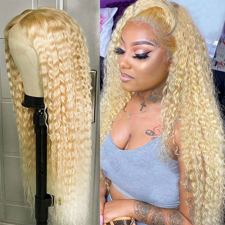 Blonde Water Wave Lace Front Wig 613 Human Hair Transparent Lace Wigs