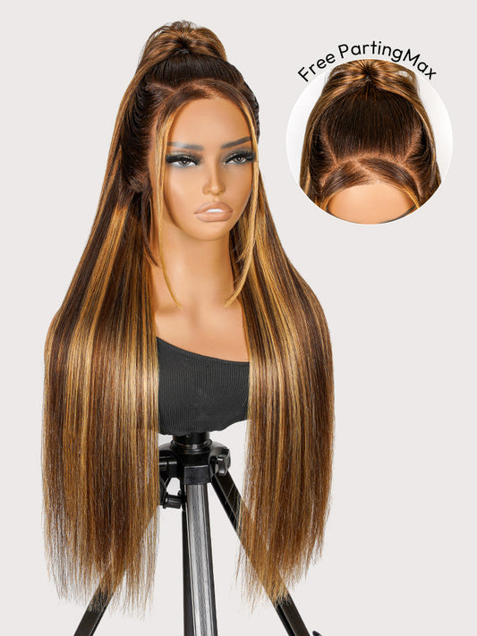 Ready to Go Stylist Wig-Brown and Honey Blonde Highlight Wig Pre-Max Glueless Silky Straight 13x4 Lace Front Wig