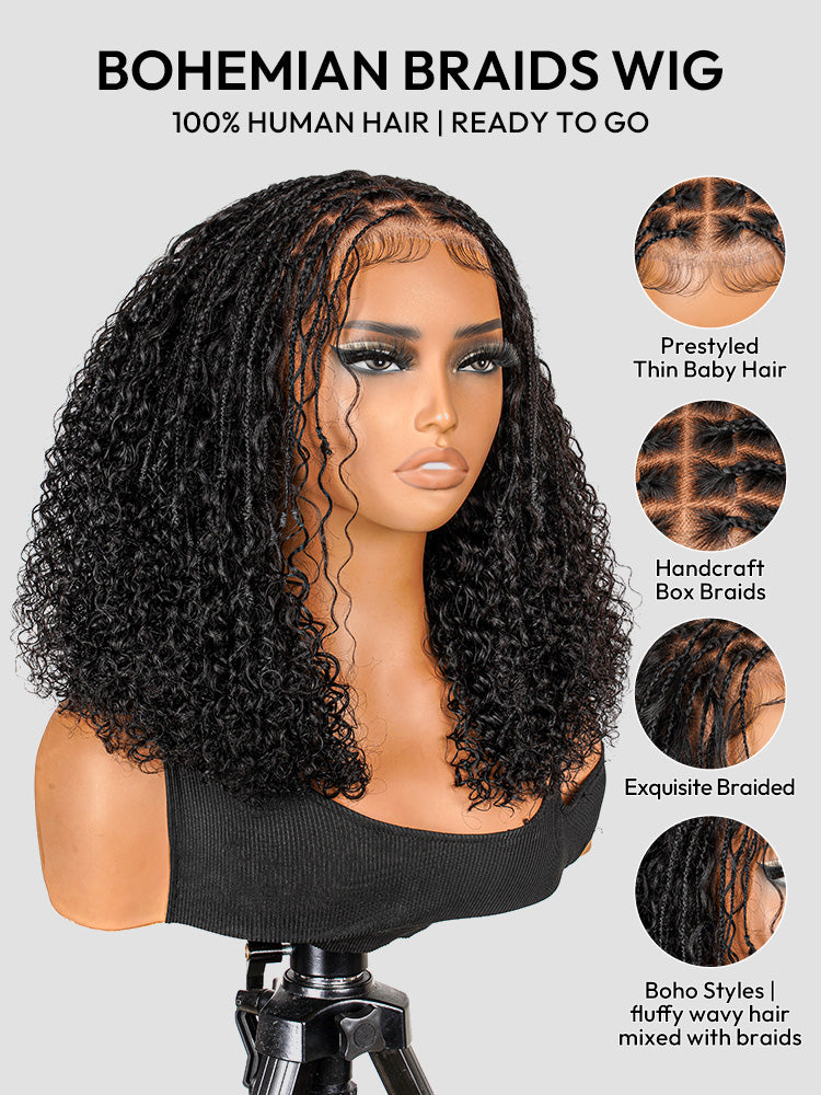 Boho Braided Wig Curly Ready to Go Glueless 5x5 Lace Closure Wig with Baby Hair