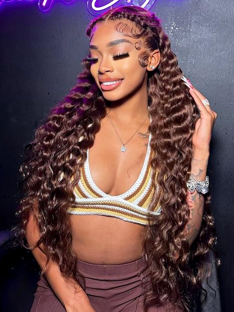 #4 Brown Pre-Braided Deep Crimped Stylist Wig Knotless 13x6 Super Invisible LY Lace Front Wig