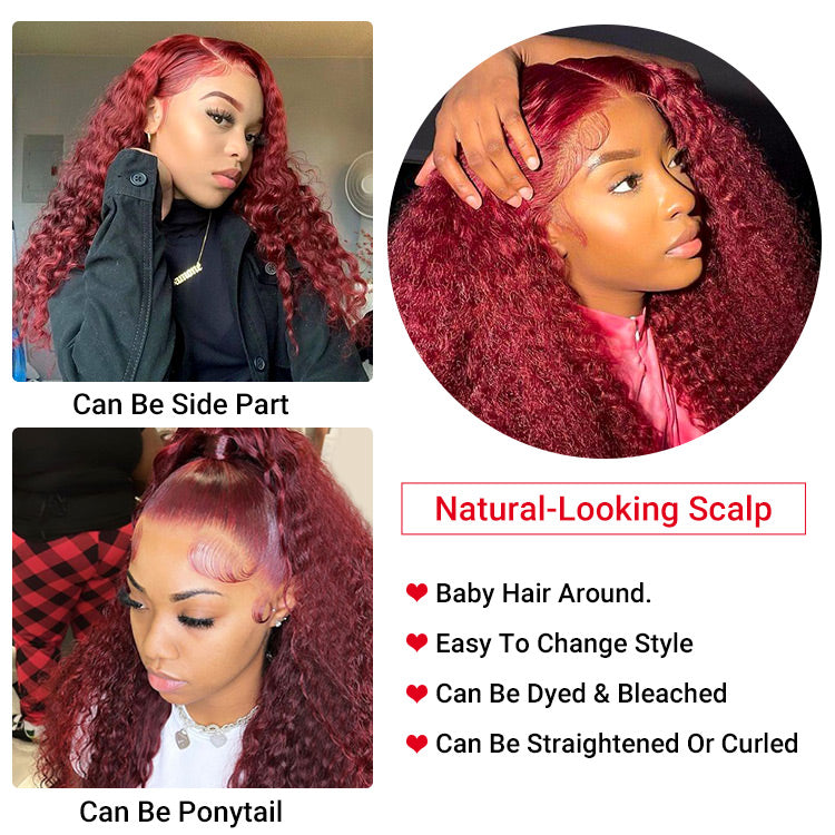 Ready To Go Wigs - 99J Burgundy Deep Wave Lace Front Wigs Customized Pre Colored Deep Weave Hair