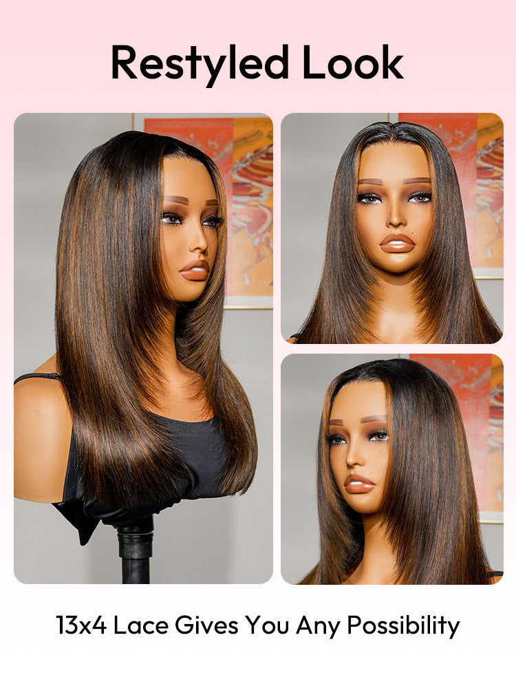 Layer Cut Highlight Customized Color Super Invisible LY Lace Front Straight Human Hair Wigs