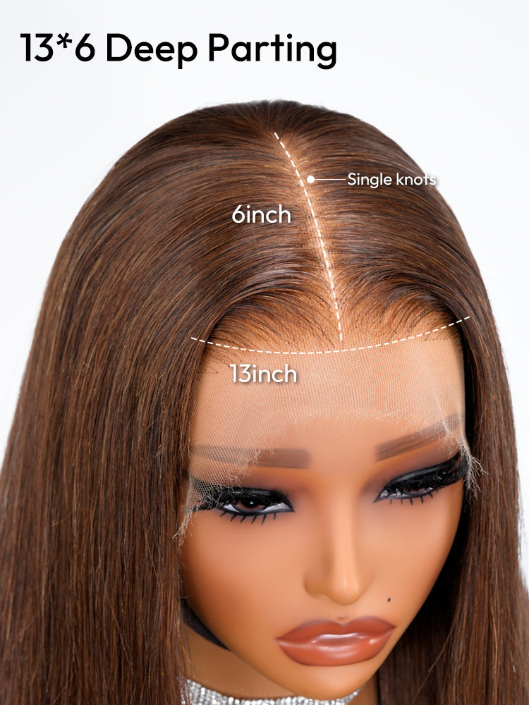 40 Inch Dark Brown Straight Long Wig 300% Density No Glue Need 13x6 HD Lace Human Hair Wig