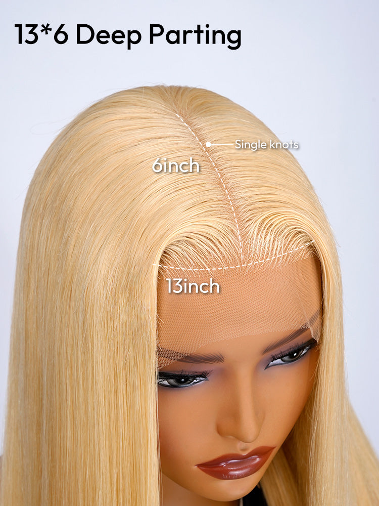 Honey Blonde 50 Inch Straight Long Wig 250% High Density 13x6 Undetectable HD Lace Human Hair Wig