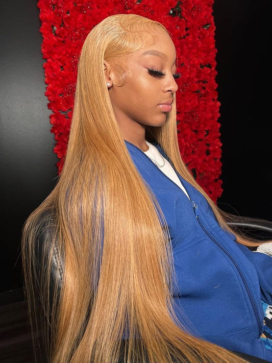 Honey Blonde 50 Inch Straight Long Wig 250% High Density 13x6 Undetectable HD Lace Human Hair Wig
