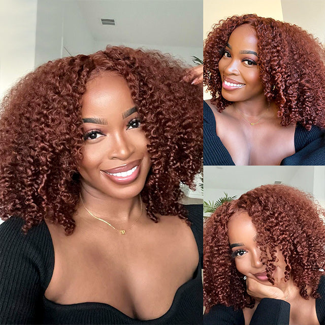Glueless Ready To Go Wigs - Auburn Short Dark Reddish Brown Hair Super Invisible LY Lace Wigs