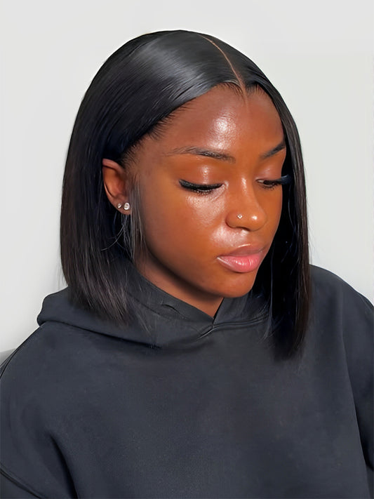 Natural Black M Hairline Bob Straight Wig 10-14Inch 13x6 Lace Frontal Wig