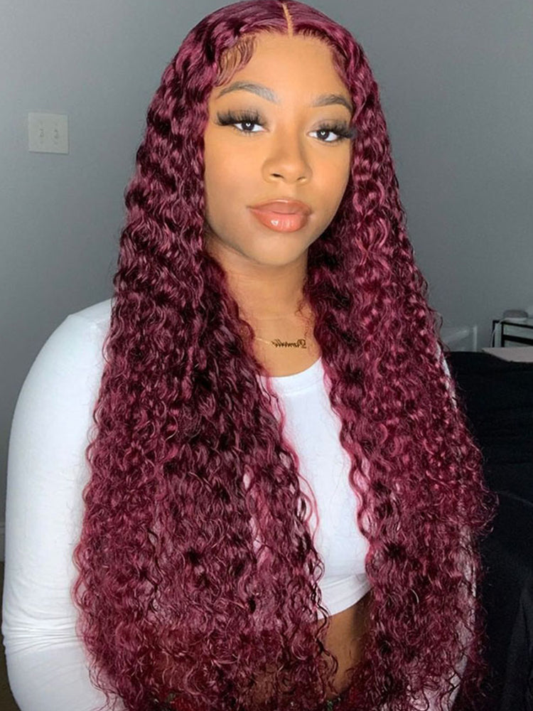 99J Colored Affordable Curly Hair Lace Front Wigs Brazilian Human Hair Real Hair Wigs For Women