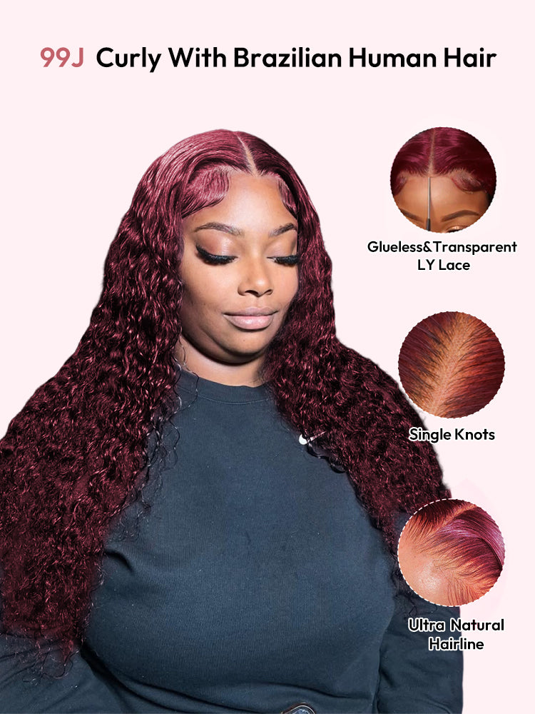 99J Colored Affordable Curly Hair Lace Front Wigs Brazilian Human Hair Real Hair Wigs For Women