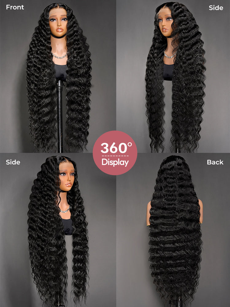 Loose Deep Curly 13x6 HD Lace Frontal Long Wig Natural Black 40Inch 250% Density Wig