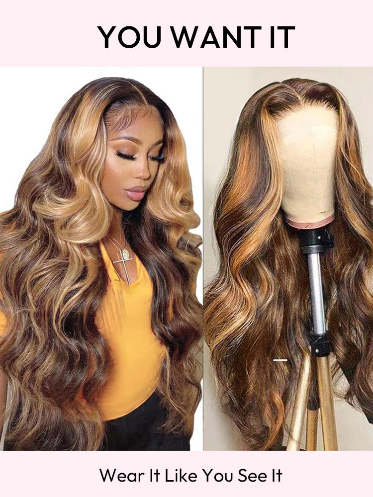 Highlight Wigs Brown And Honey Blonde Highlights Wig Ombre Human Hair Wigs