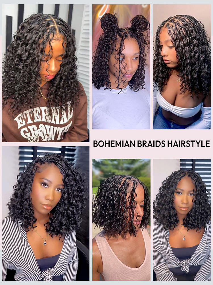 Boho Braided Wig Curly Ready to Go Glueless 5x5 Lace Closure Wig with Baby Hair