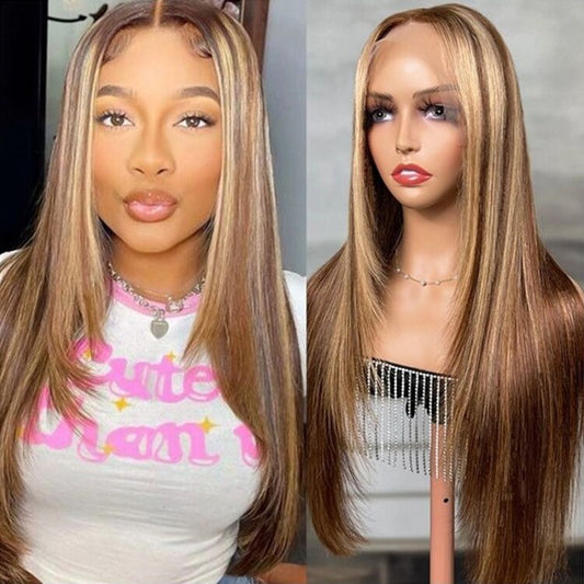 Layered Highlight Wigs Honey Blonde Balayage Highlights Wig Human Hair