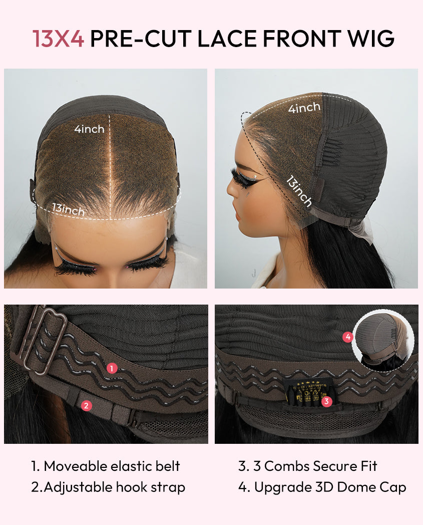 Pre-Braided Natural Black Water Wave Wigs Pre-Cut Ready To Go 13x4 Glueless Lace Front Wig With Baby Hair