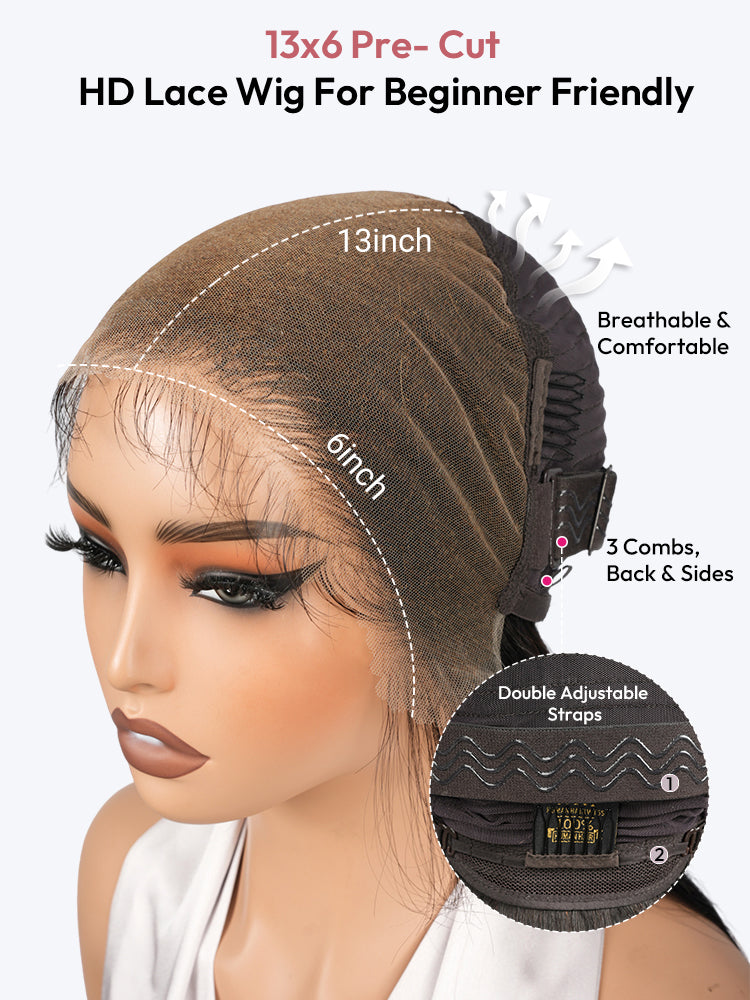 13x6 HD Lace Front Wig With Natural Balck Straight M Hairline with Baby Hair 300% High Density With Bouncy Human Hair