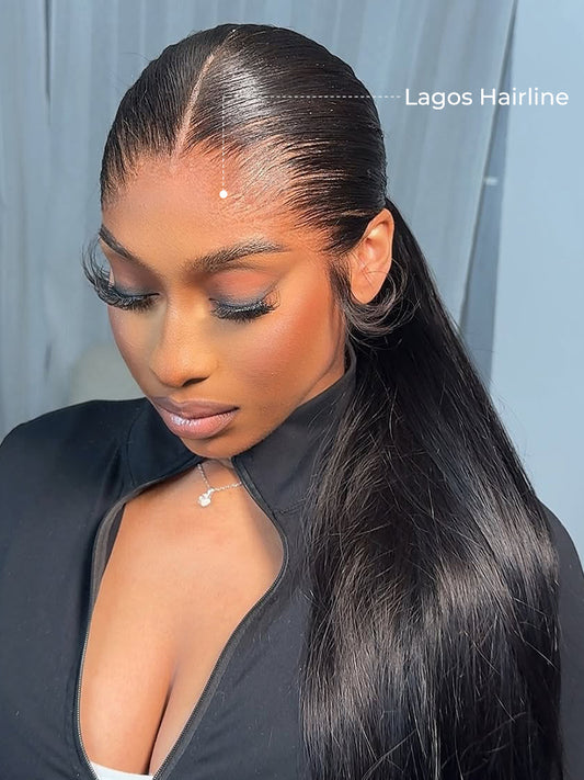 Natural Lagos Hairline Straight 13x6 HD Transparent Lace Front Wig Human Hair No Glue Needed