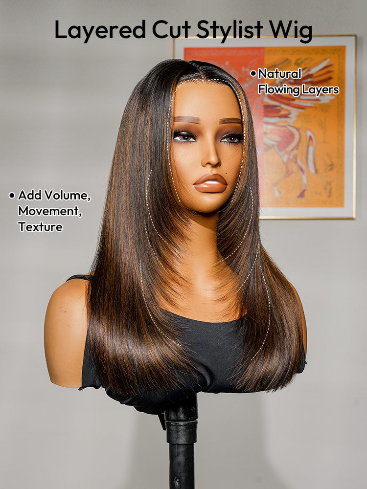 Layer Cut Highlight Customized Color Super Invisible LY Lace Front Straight Human Hair Wigs