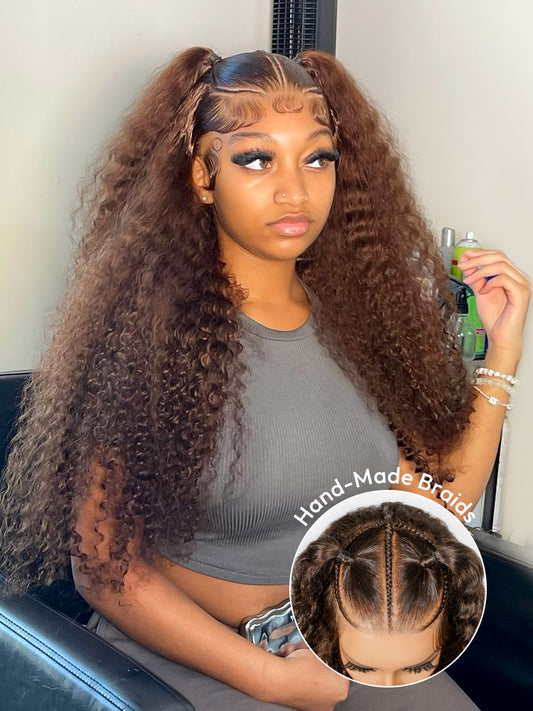 Ready to Go Stylist Wig-#4 Brown Deep Wave Wig Knotless Pre-Braided 13x6 PartingMax Pre-cut Lace Front Wig