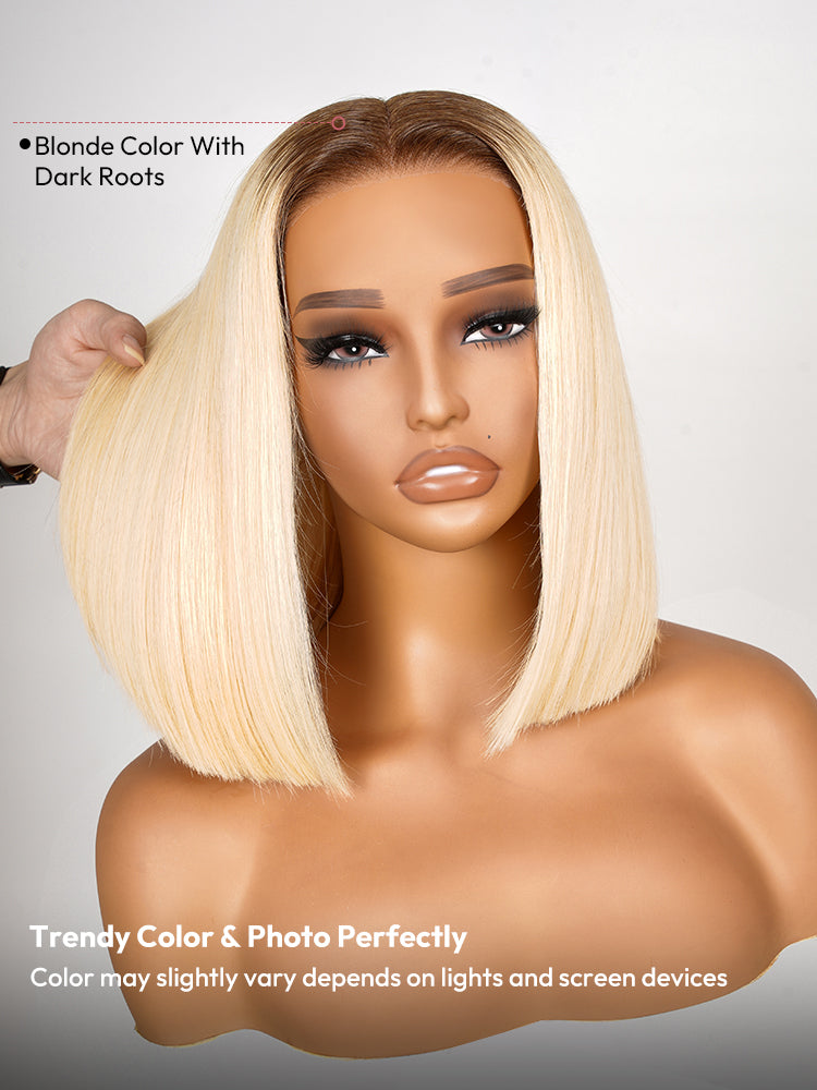 Caroline - Blonde Bob Wig With Brown Roots Blonde Ombre Bob Lace Front Wigs