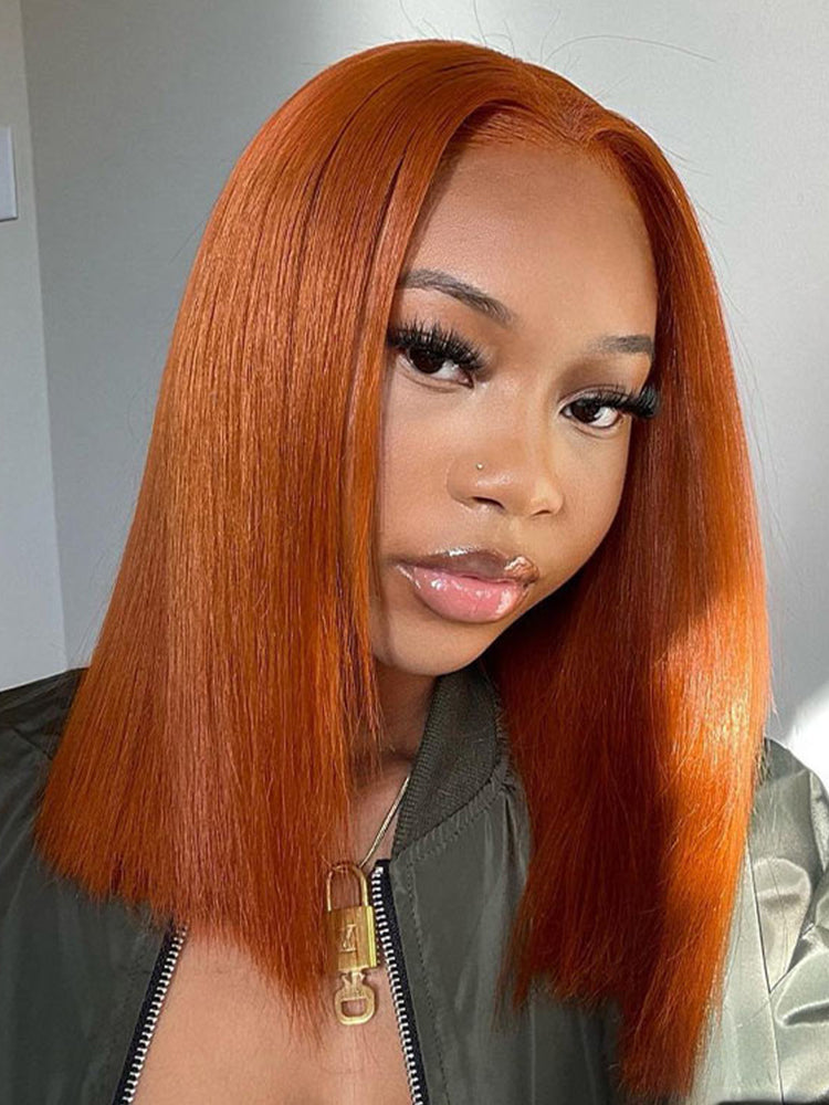 Aenea - Straight Copper Colored Bob Wigs 12 Inch Blunt Cut Wig Shoulder Length Hair