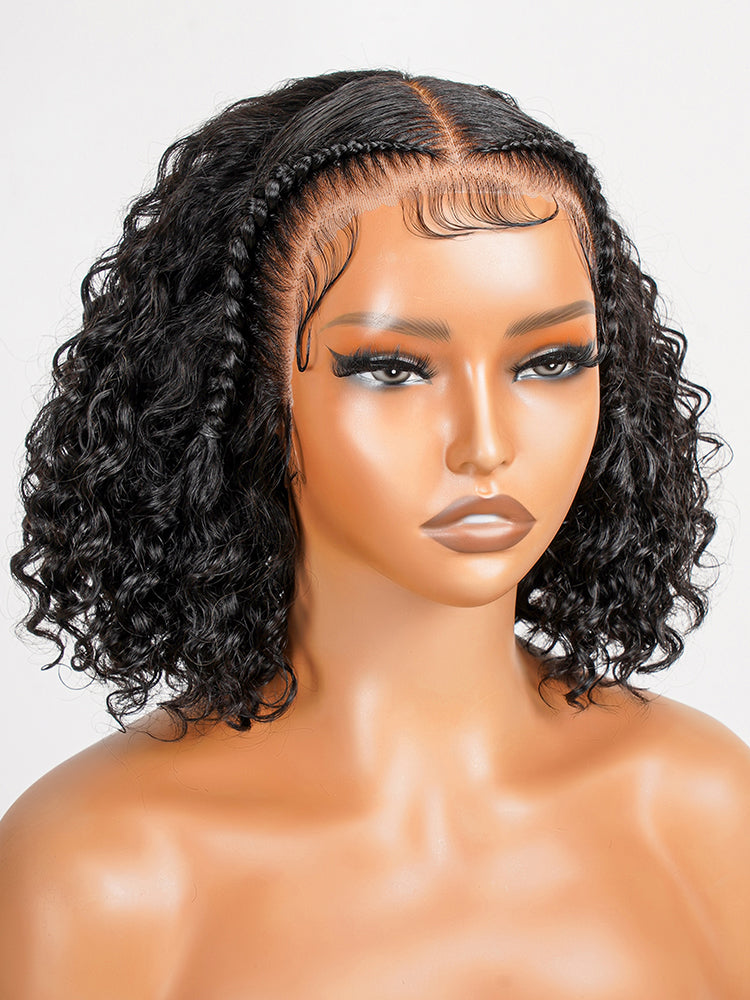 Pre-Braided Natural Black Water Wave Wigs Pre-Cut Ready To Go 13x4 Glueless Lace Front Wig With Baby Hair