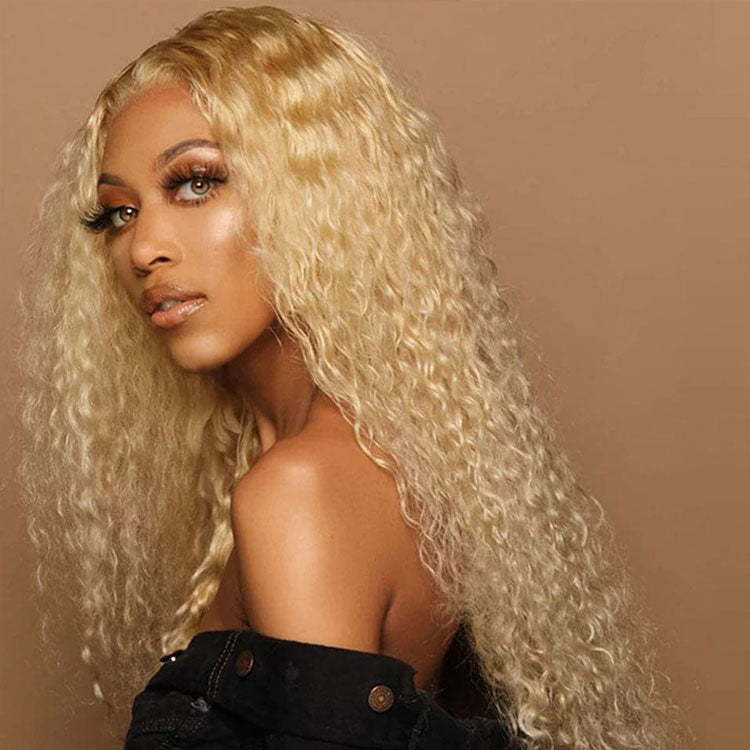 Blonde Water Wave Lace Front Wig 613 Human Hair Transparent Lace Wigs