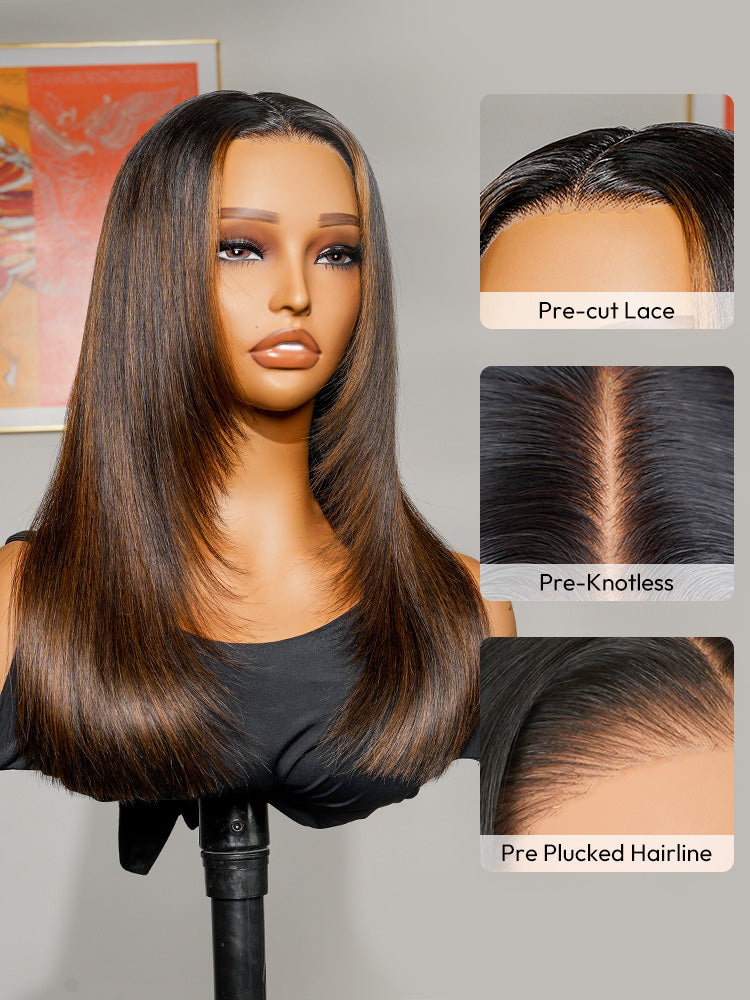 Layer Cut Highlight Customized Color Super Invisible LY Lace Front Straight Human Hair Wigs