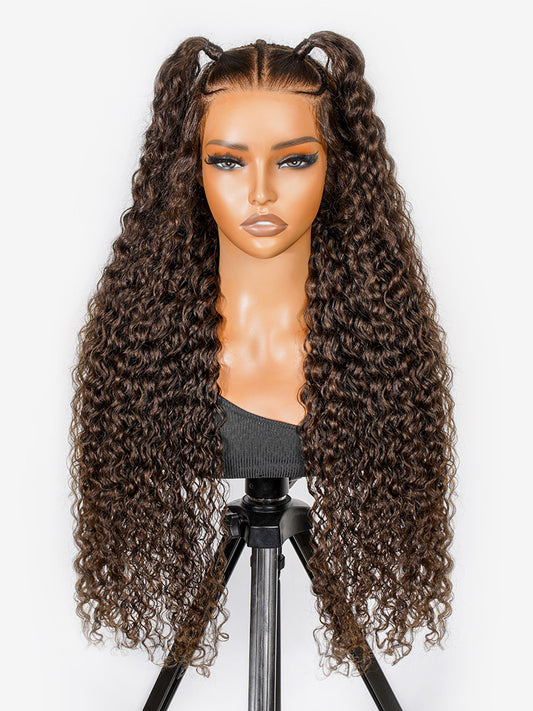 Ready to Go Stylist Wig-#4 Brown Deep Wave Wig Knotless Pre-Braided 13x6 PartingMax Pre-cut Lace Front Wig