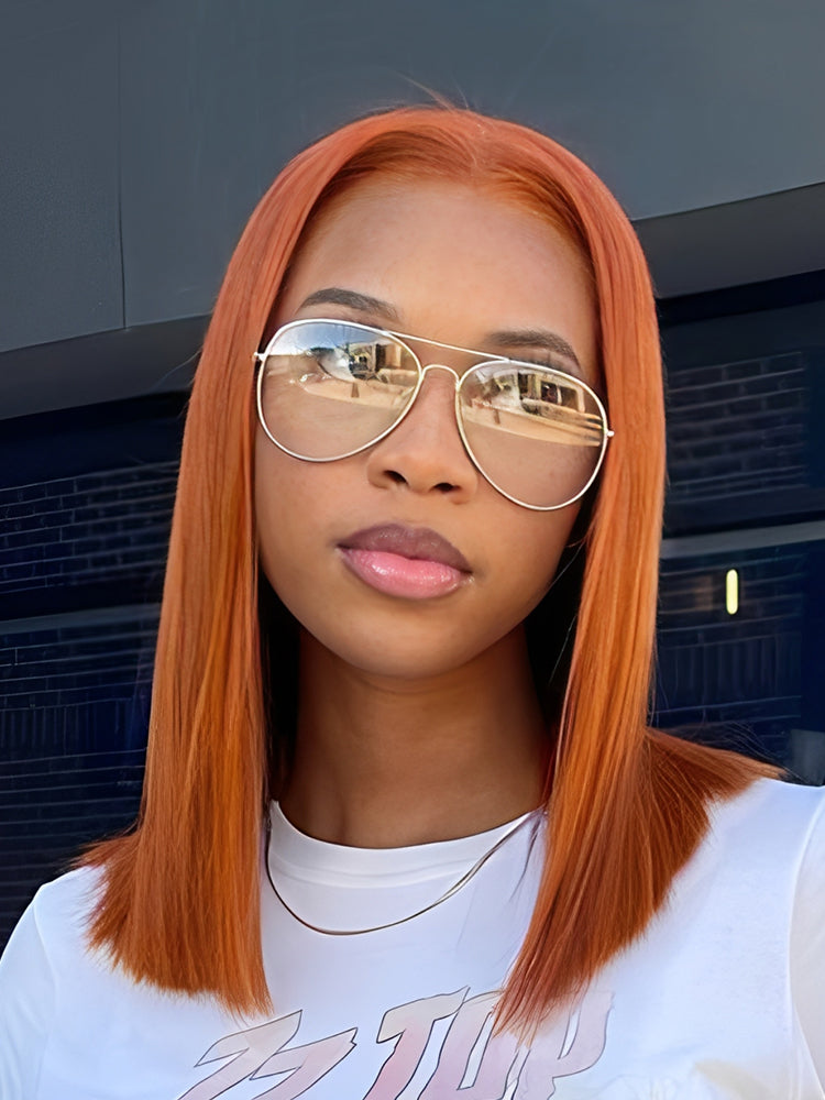 Aenea - Straight Copper Colored Bob Wigs 12 Inch Blunt Cut Wig Shoulder Length Hair