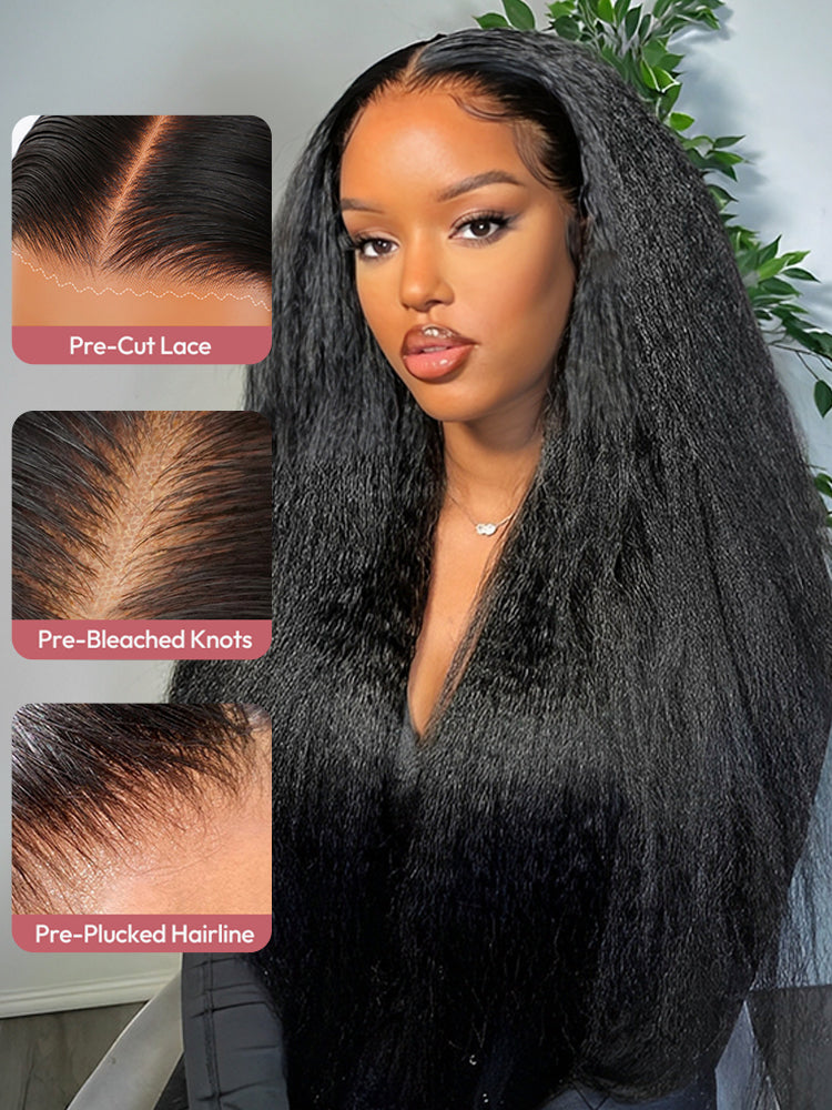 Glueless Ready To Go Wigs - Yaki Straight 4*7 Pre-cut Lace Closure Wig Human Hair