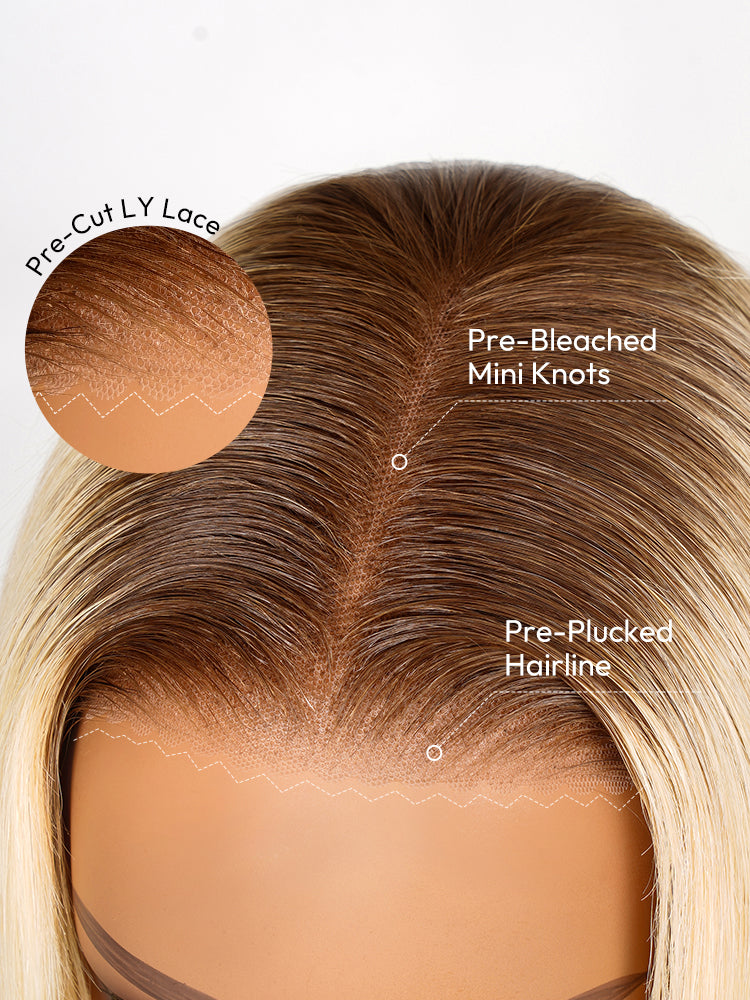 Caroline - Blonde Bob Wig With Brown Roots Blonde Ombre Bob Lace Front Wigs