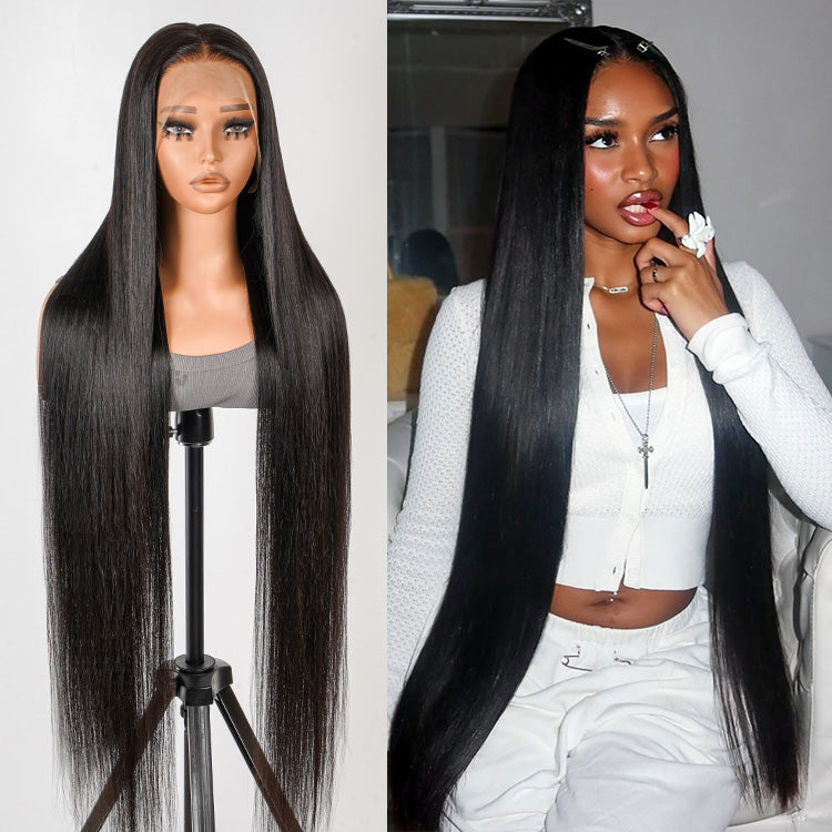 HD Lace Super Natural Hairline 28-40inch Silky Straight 13x6 Frontal Lace Wig Human Hair Pre-bleached