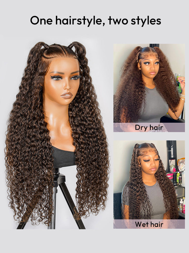 Ready to Go Stylist Wig-#4 Brown Deep Wave Wig Knotless Pre-Braided 13x6 PartingMax Pre-cut Lace Front Wig
