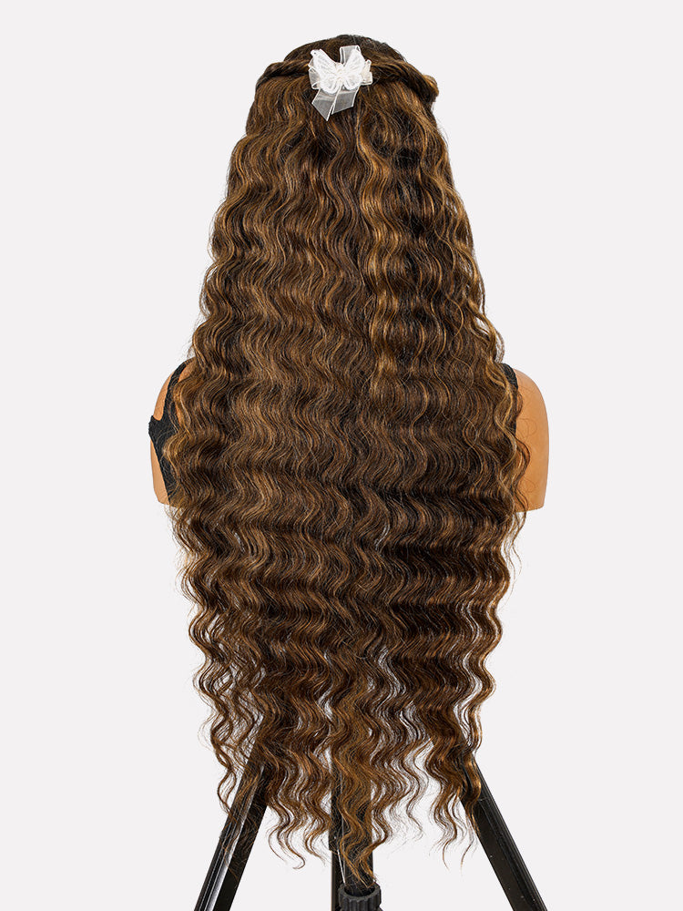 Pre-Styled Honey Blonde Highlight Wig Glueless 13x4 Crimped Wavy Lace Front Wig Ready to Go