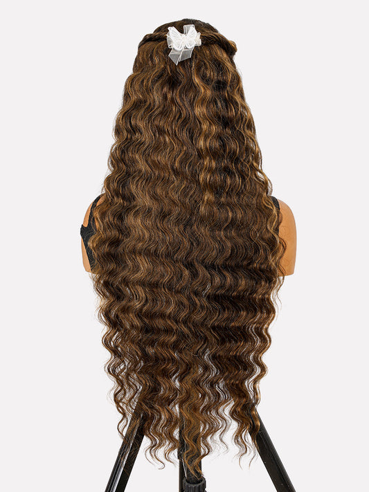 Pre-Styled Honey Blonde Highlight Wig Glueless 13x4 Crimped Wavy Lace Front Wig Ready to Go