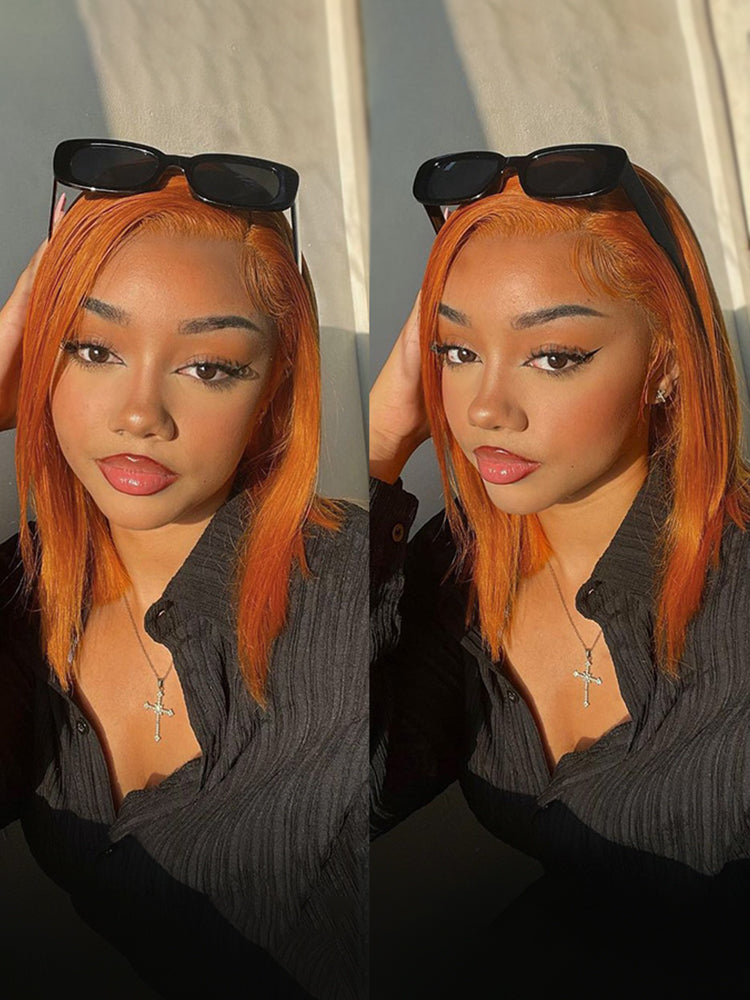 Aenea - Straight Copper Colored Bob Wigs 12 Inch Blunt Cut Wig Shoulder Length Hair