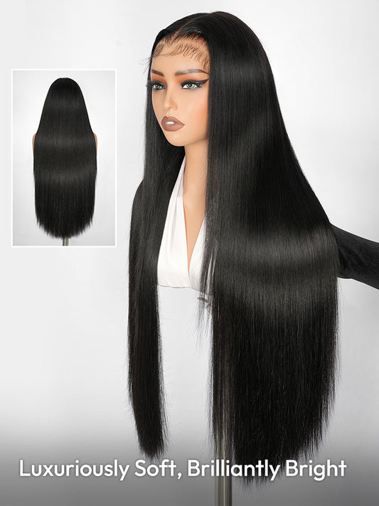 13x6 HD Lace Front Wig With Natural Balck Straight M Hairline with Baby Hair 300% High Density With Bouncy Human Hair