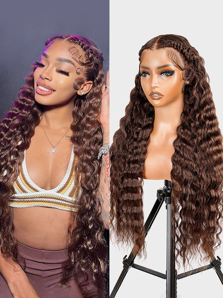 #4 Brown Pre-Braided Deep Crimped Stylist Wig Knotless 13x6 Super Invisible LY Lace Front Wig