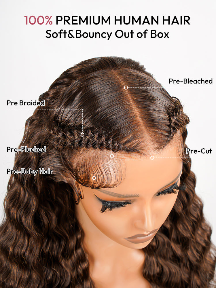 #4 Brown Pre-Braided Deep Crimped Stylist Wig Knotless 13x6 Super Invisible LY Lace Front Wig