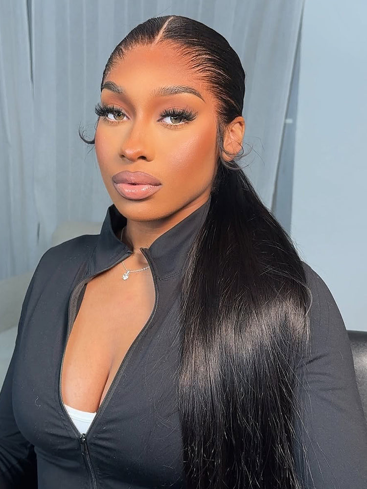 Natural Lagos Hairline Straight 13x6 HD Transparent Lace Front Wig Human Hair No Glue Needed