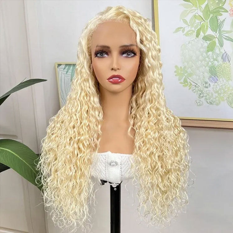 Blonde Water Wave Lace Front Wig 613 Human Hair Transparent Lace Wigs