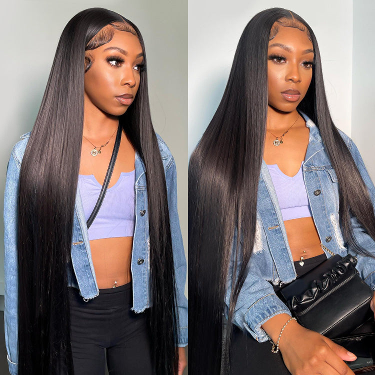 HD Lace Super Natural Hairline 28-40inch Silky Straight 13x6 Frontal Lace Wig Human Hair Pre-bleached