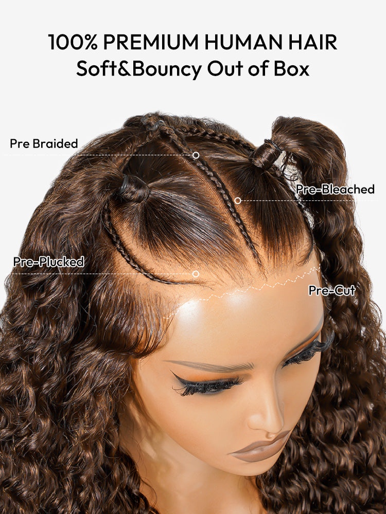 Ready to Go Stylist Wig-#4 Brown Deep Wave Wig Knotless Pre-Braided 13x6 PartingMax Pre-cut Lace Front Wig