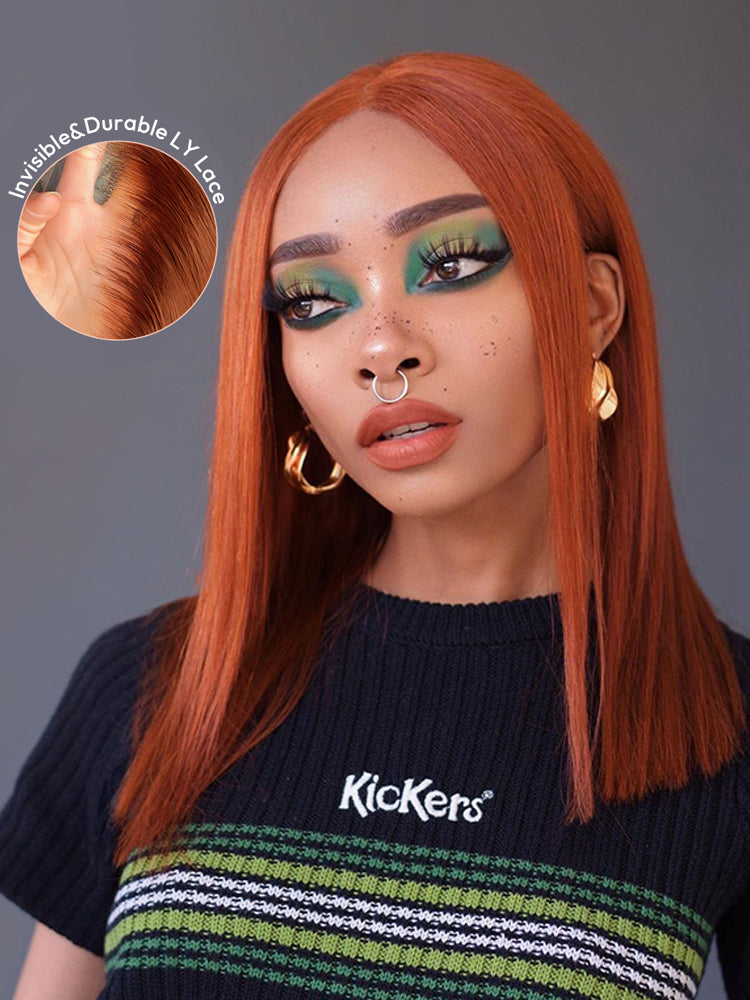 Aenea - Straight Copper Colored Bob Wigs 12 Inch Blunt Cut Wig Shoulder Length Hair