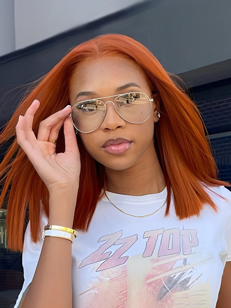 Aenea - Straight Copper Colored Bob Wigs 12 Inch Blunt Cut Wig Shoulder Length Hair