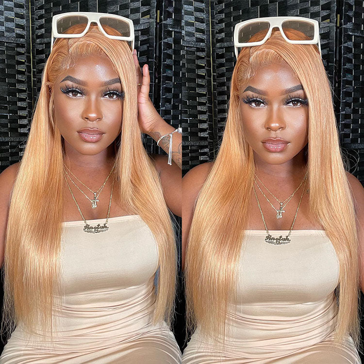 Honey Blonde 13x4 Lace Front Wigs #27 Straight Human Hair Wigs 180% Density