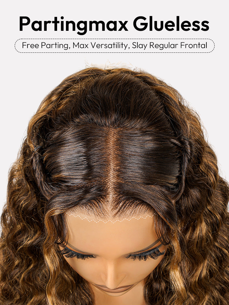 Pre-Styled Honey Blonde Highlight Wig Glueless 13x4 Crimped Wavy Lace Front Wig Ready to Go