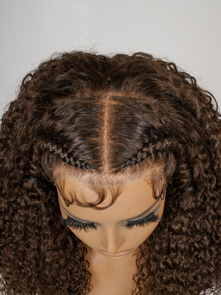 Pre-Styled #4 Dark Brown Jerry Curly Wigs Pre-Cut Ready To Go 13x4 Glueless Lace Front Wigs With Baby Hair