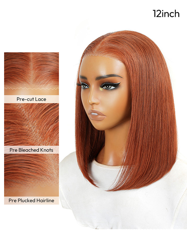 Aenea - Straight Copper Colored Bob Wigs 12 Inch Blunt Cut Wig Shoulder Length Hair