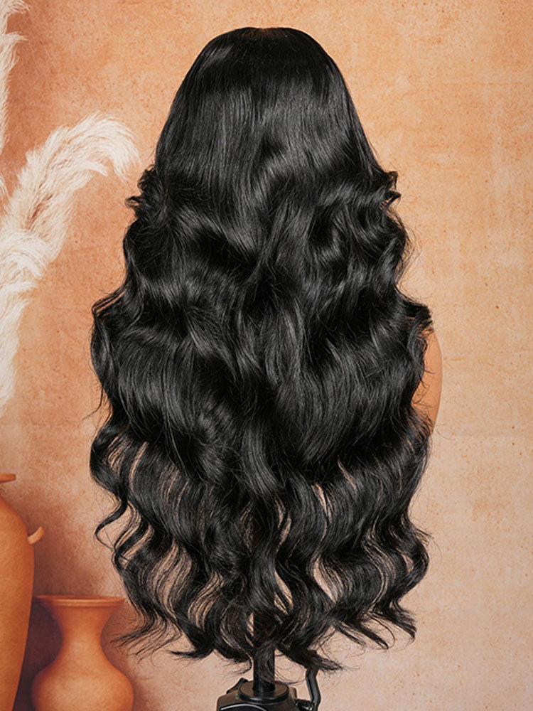 Pre-Everything Customized Wave Wig Black Fluffy Natural With Curtain Bangs Wig